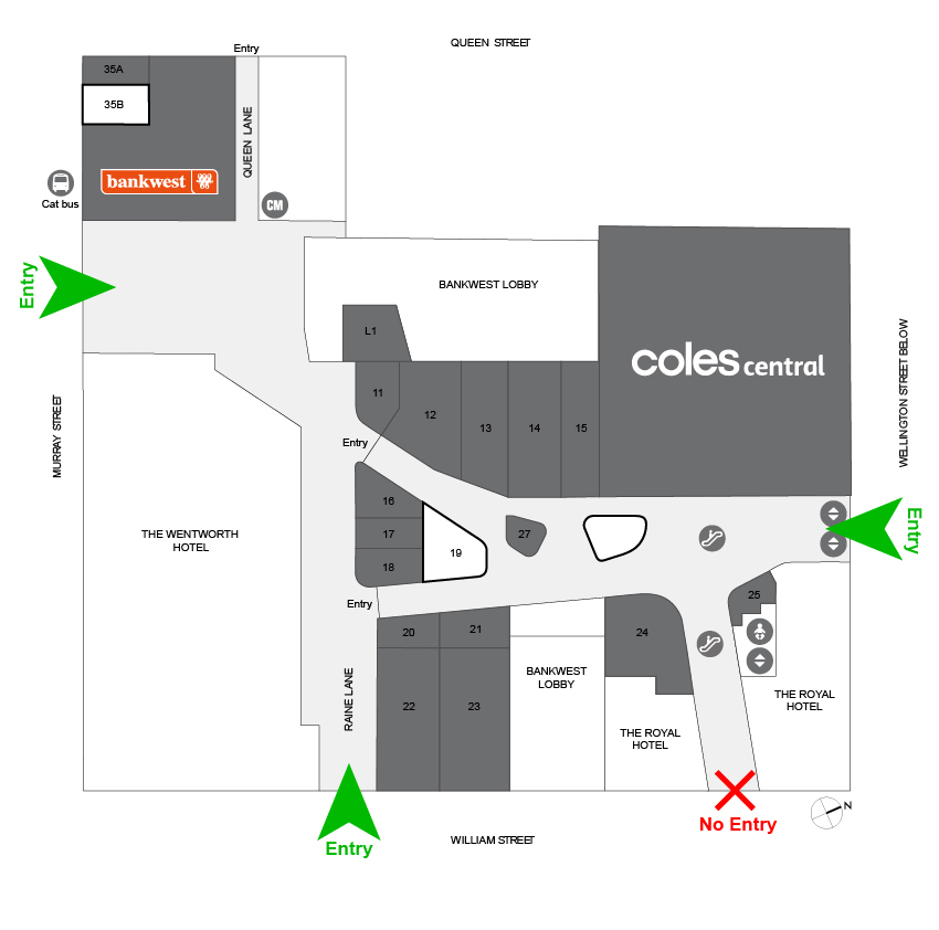 raine-square-entries-2 Raine Square map showing William Street entry closed